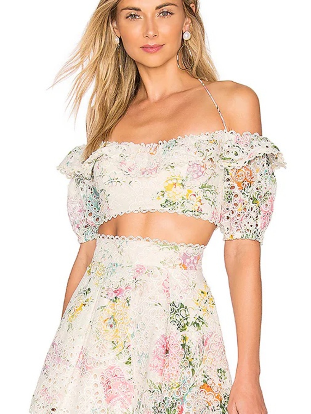 Zimmermann Heathers Off Shoulder Floral Lace Crop Top Size 1
